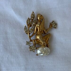 Gold and Silver Star Brooch with Pearl Accent